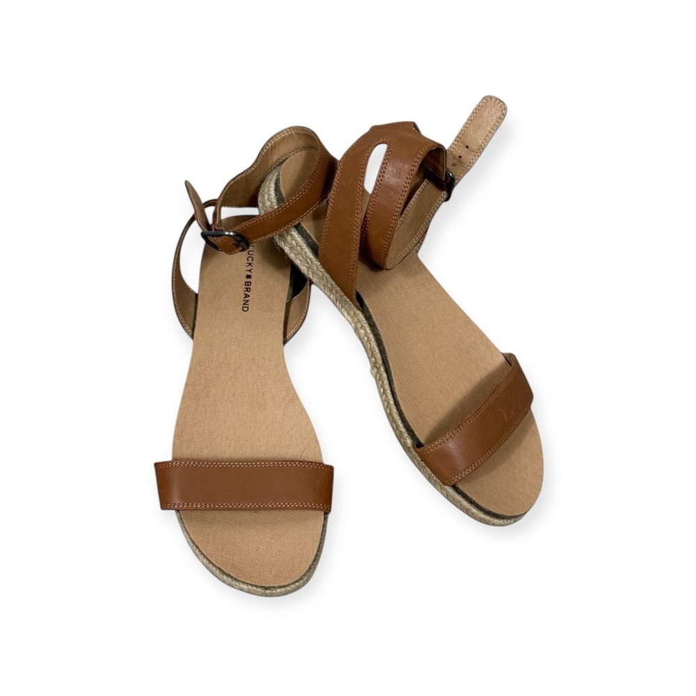 Lucky Brand Gartson leather flat brown sandals with ankle straps size 9.5